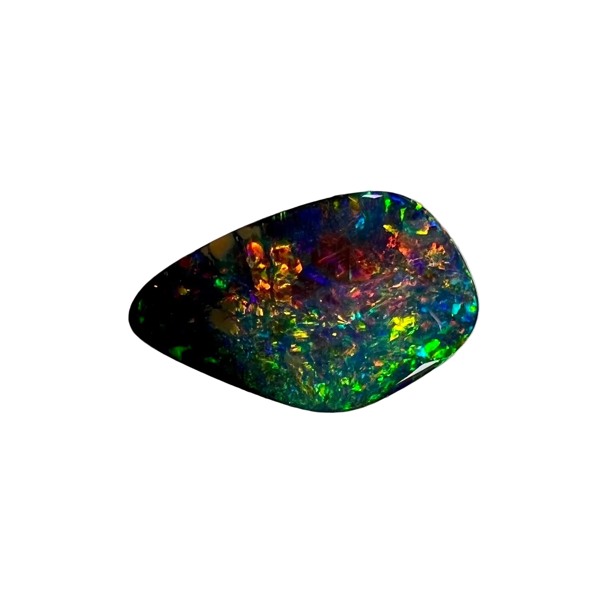 Multicolored opal stone on a light gray background