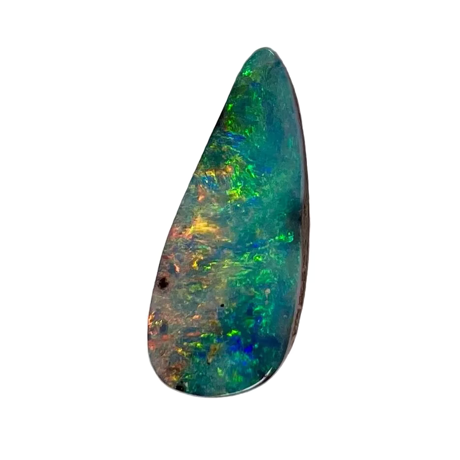 Multicolored opal stone on a white background