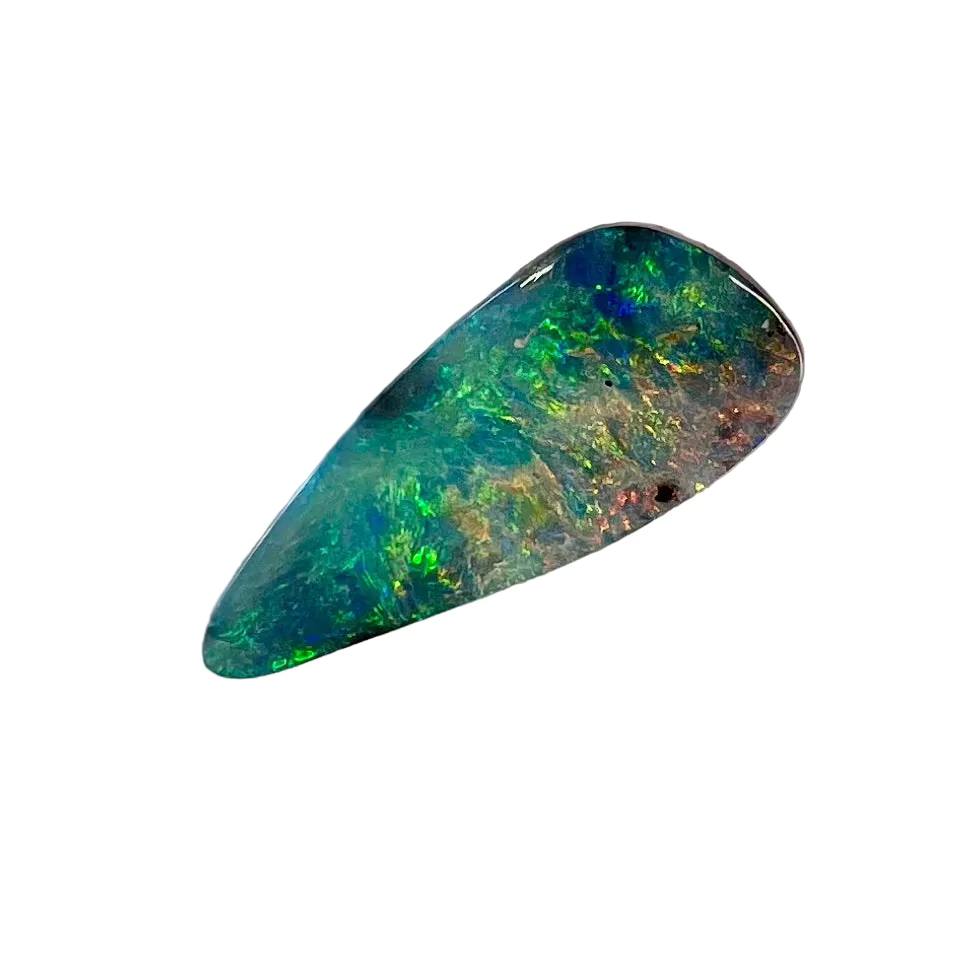 Multicolored opal stone on a white background