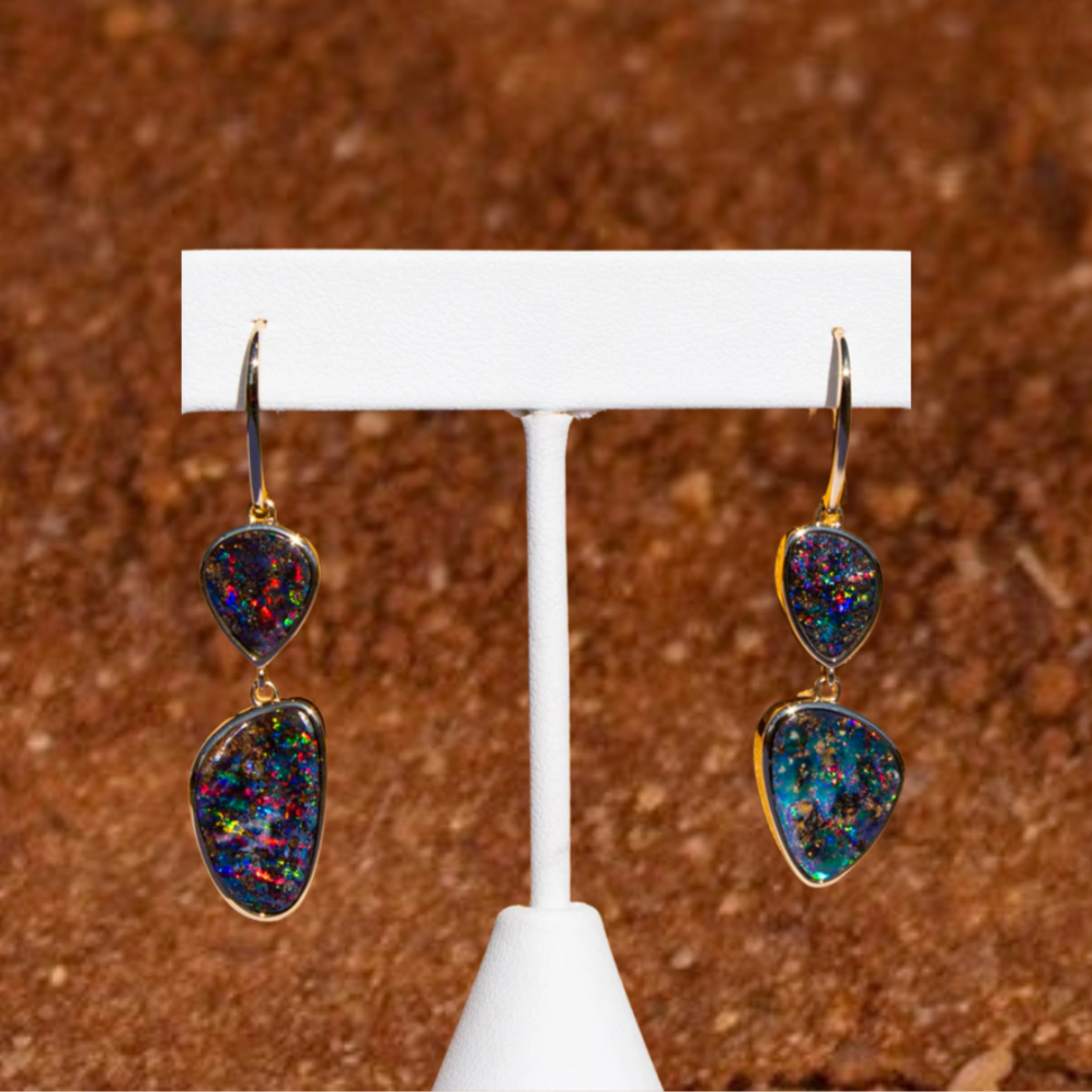 Ruby Red Sunset 18K Gold Drop Earrings