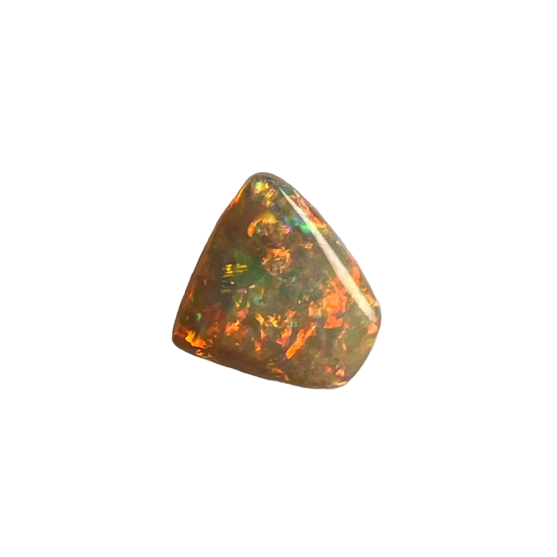 Triangular opal stone on a gray background