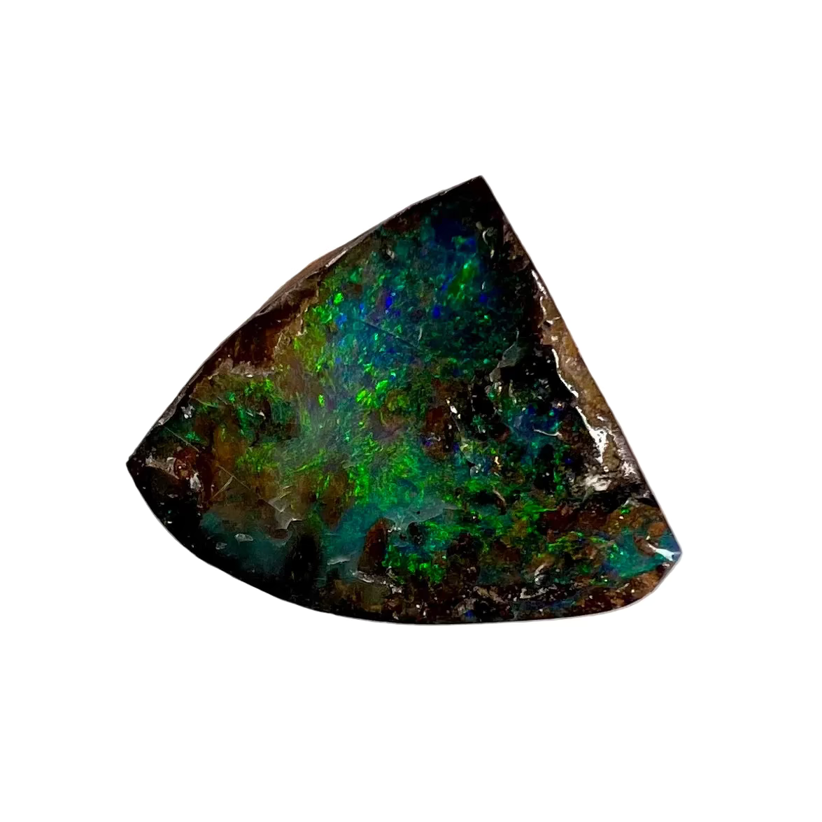 Multicolored gemstone on a gray background